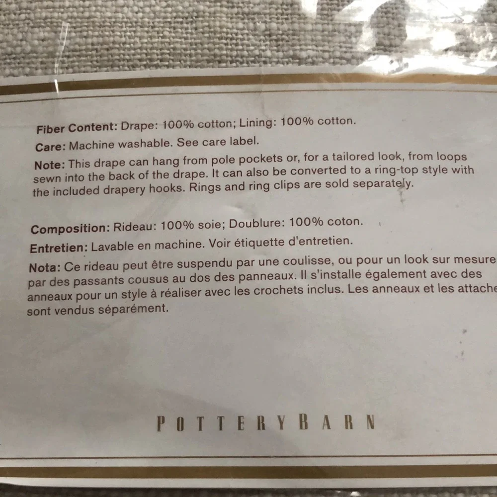 Pottery Barn Seaton 3 in 1 Pole top curtain panel in Neutral